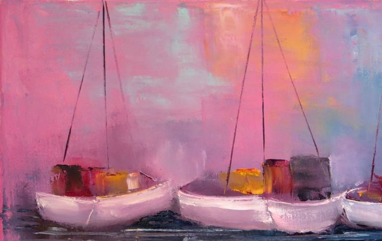 Original Expressionism Boat Painting by Elena Lukina