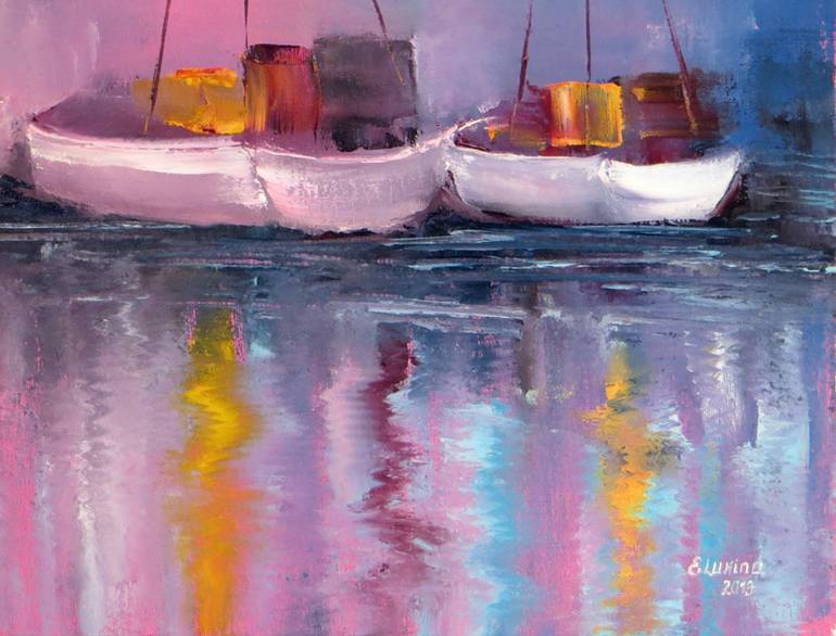 Original Expressionism Boat Painting by Elena Lukina