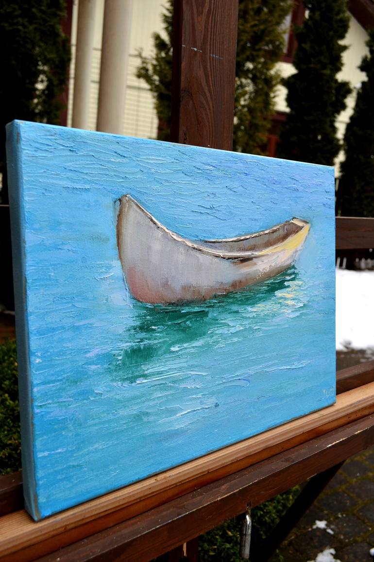 Original Boat Painting by Elena Lukina