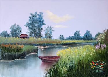Rural landscape with a boat thumb