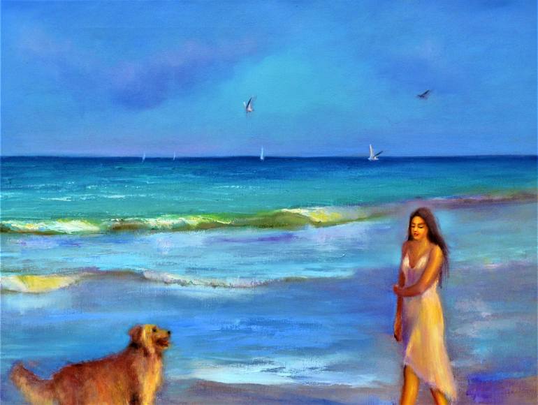 Original Expressionism Beach Painting by Elena Lukina