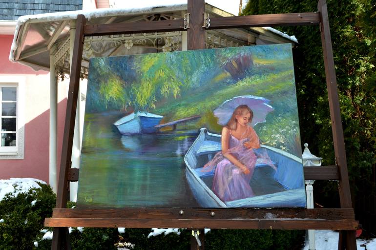 Original Expressionism Boat Painting by Elena Lukina