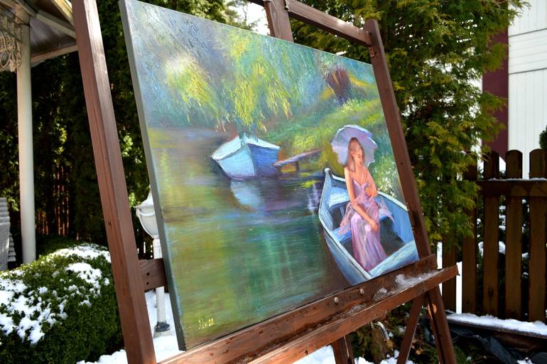 Original Expressionism Boat Painting by Elena Lukina