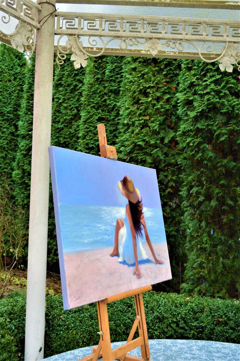 Original Figurative Beach Painting by Elena Lukina