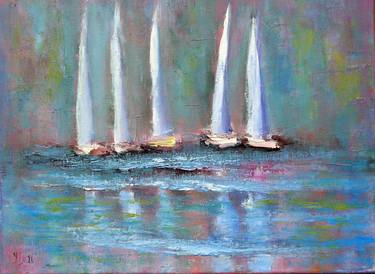 Original Expressionism Sailboat Paintings by Elena Lukina