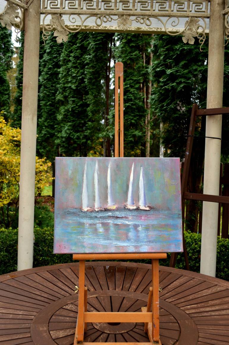 Original Sailboat Painting by Elena Lukina