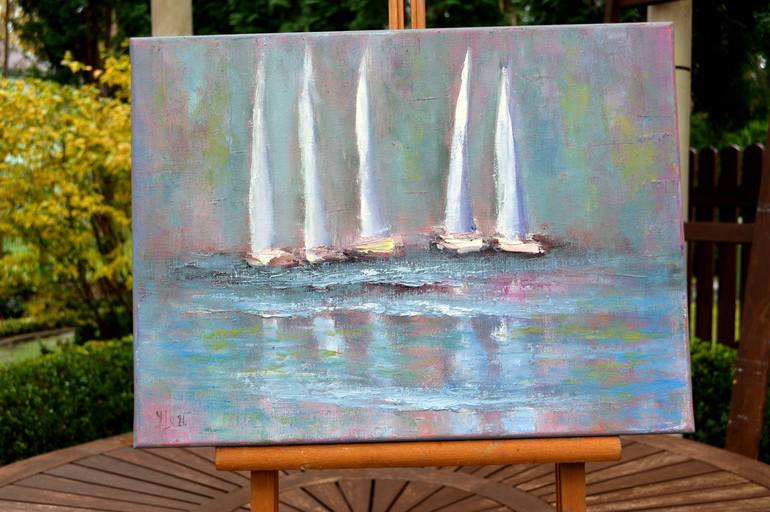 Original Expressionism Sailboat Painting by Elena Lukina