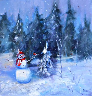 Snowman and Christmas trees thumb