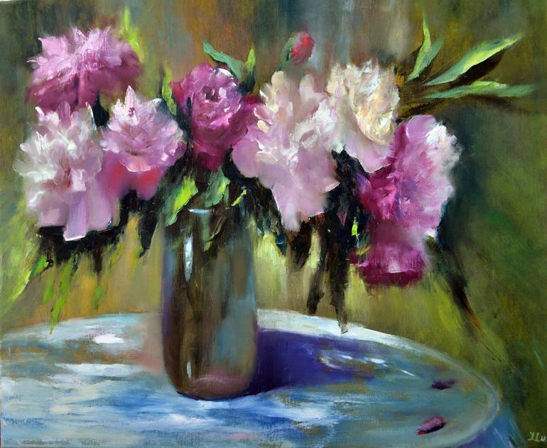 Still life with peonies Painting by Elena Lukina | Saatchi Art