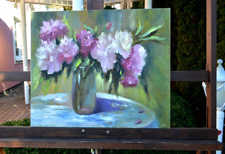Still life with peonies Painting by Elena Lukina | Saatchi Art