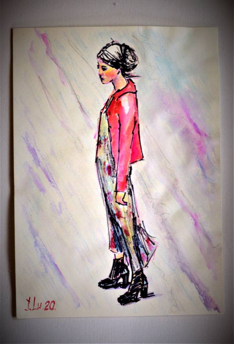Original Expressionism Fashion Drawing by Elena Lukina