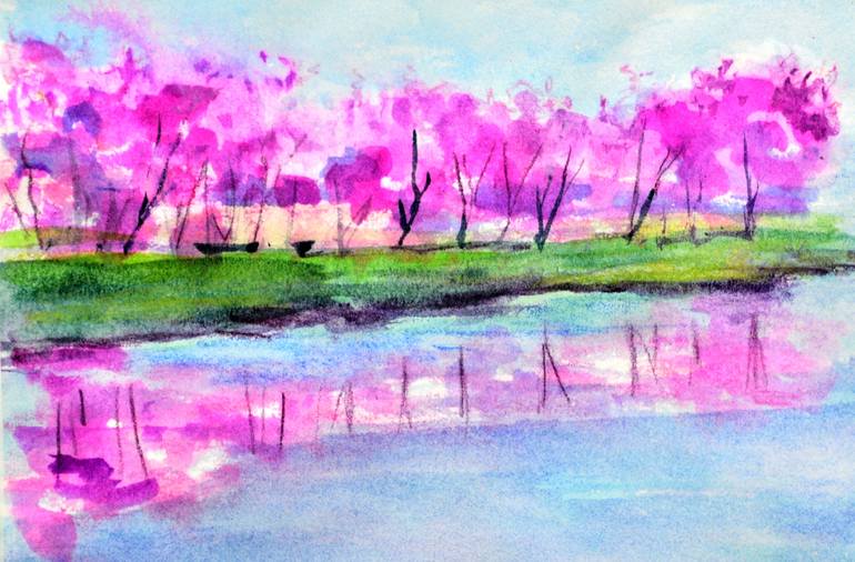 Original Expressionism Landscape Painting by Elena Lukina