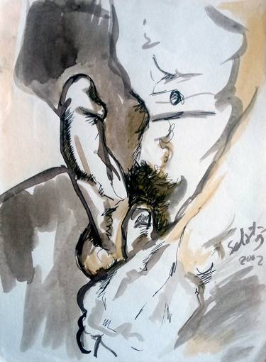 Original Expressionism Erotic Drawings by Sebastian Moreno Coronel