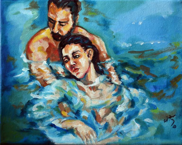 Print of Figurative Love Paintings by Sebastian Moreno Coronel