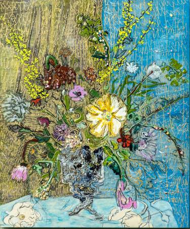 Original Abstract Expressionism Floral Mixed Media by Etleva Belishova