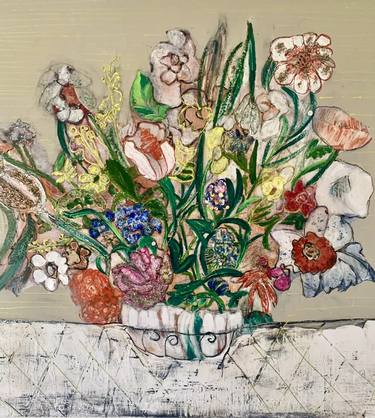 Original Abstract Expressionism Botanic Mixed Media by Etleva Belishova