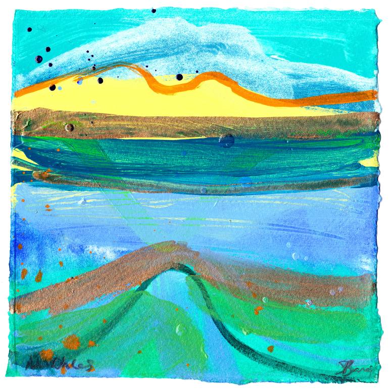Modern Landscape PLOUGHED FIELDS Original Abstract Acrylic Painting White Blue and Turquoise Abstract Art by Sasha Barnes