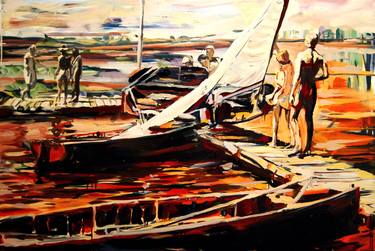 Original Expressionism Boat Paintings by Angelika Toth