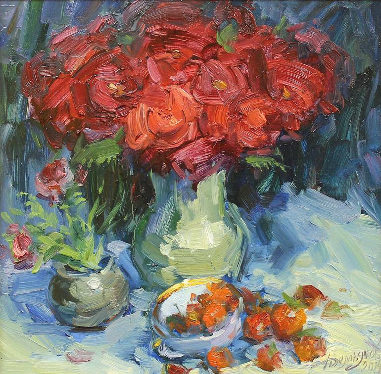 Roses and strawberries Painting by Yuriy Demiyanov | Saatchi Art