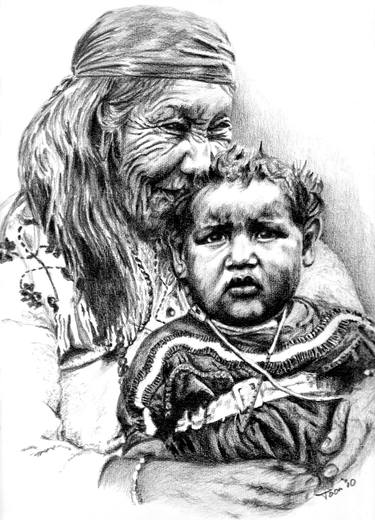 Saatchi Art Artist Toon DeZwart; Drawings, “Grandmother with Child” #art