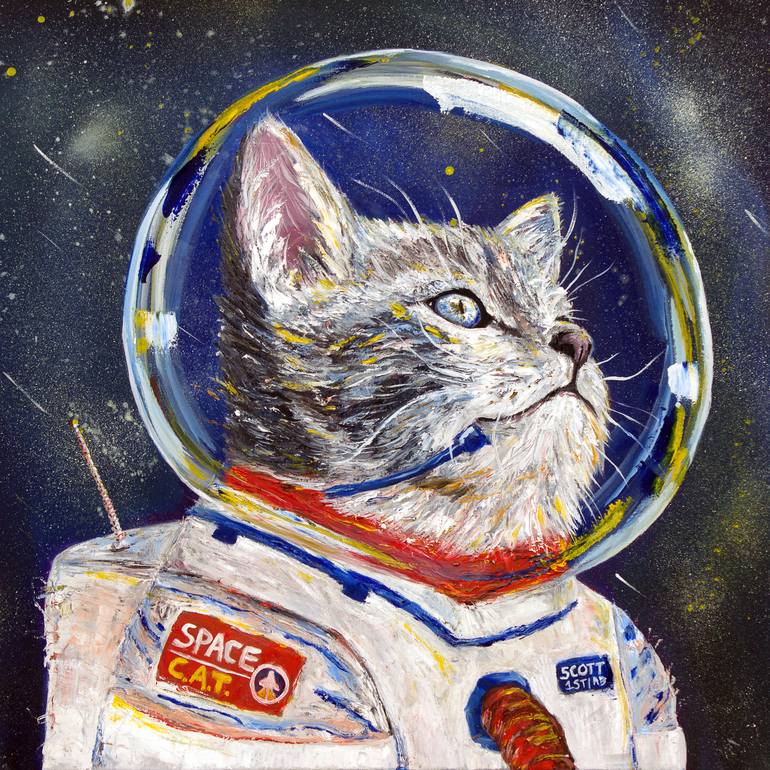 Scott - Space Cat Astronaut Painting by Eric Carrazedo