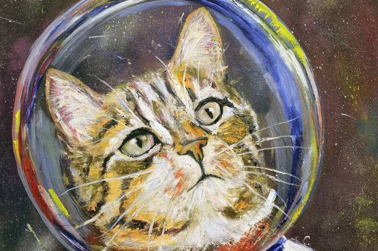 Steven - Space Cat Astronaut Painting by Eric Carrazedo | Saatchi Art