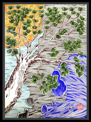 Saatchi Art Artist Oscar Munoz Balajadia Papa Osmubal; Drawings, “pine tree, rock, moon, sky” #art