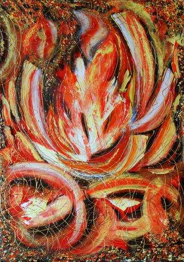 Original modern abstract painting palette knife in handmade "Fire place" thumb