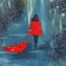 Girl with red umbrella painting in the rainy day fragment 1