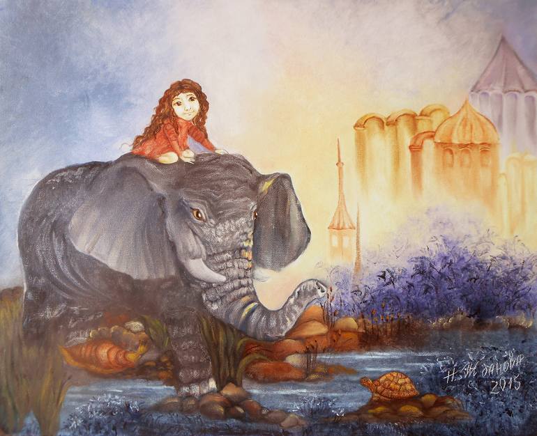 Elephant Canvas Painting Wall Art Animals Colorful Fantasy Art Painting By Natalya Zhdanova Saatchi Art