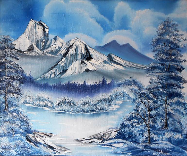 Snowy Mountain Oil Painting Winter, Snowy Mountain Landscape Pictures