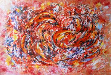 Red bird abstract acrylic painting firebird | Phoenix bird art on paper thumb