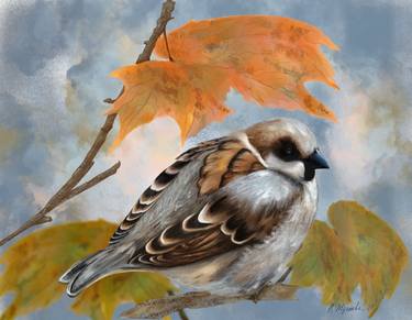 Bird Art Sparrow Painting Digital Art Print thumb