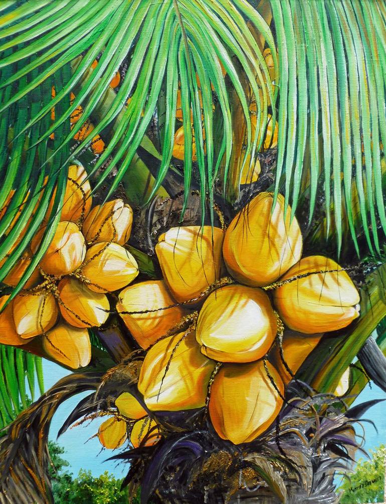 YELLOW COCONUTS original sold Painting by KARIN BEST | Saatchi Art