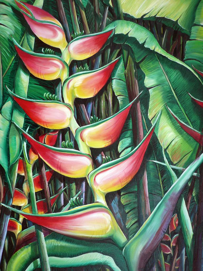 HELICONIA SUNSET Painting by KARIN BEST | Saatchi Art