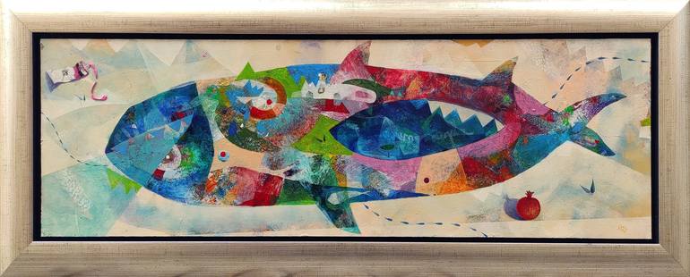 Mixed Media Fish Painting In Pieces #2 by Eclectic Studio