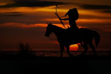 Indian On His Horse At Sunset thumb