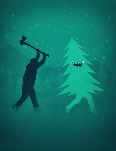 Funny Cartoon Christmas tree is chased by Lumberjack / Run Forrest, Run! thumb