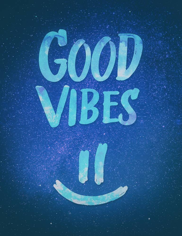 Good Vibes - Funny Smiley Statement / Happy Face (Blue Stars Edit) - Print