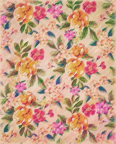 Golden Flitch (Digital Vintage Retro / Glitched Pastel Flowers - Floral design pattern) thumb
