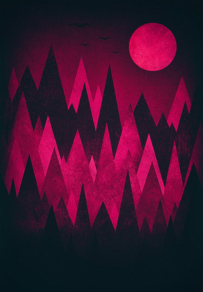 Dark Triangles (Peak Woods) Abstract Grunge Mountains Design (red/black) - Print
