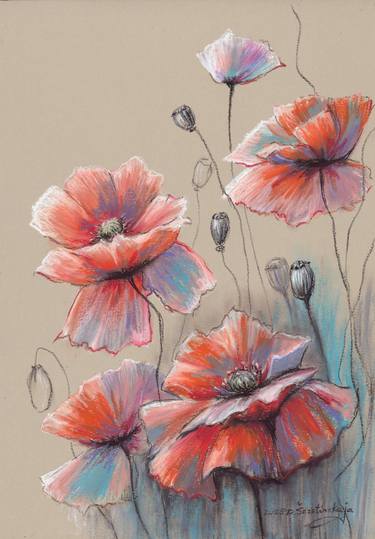 Original Impressionism Floral Drawing by Danguole Serstinskaja