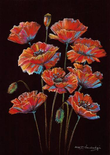 Original Impressionism Floral Drawing by Danguole Serstinskaja