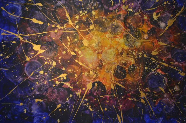 Original Abstract Expressionism Outer Space Painting by Danguole Serstinskaja