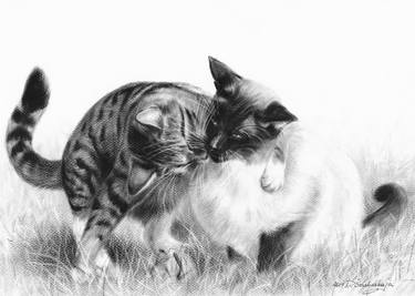 Print of Realism Cats Paintings by Danguole Serstinskaja