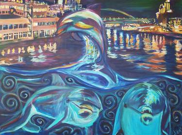 Saatchi Art Artist Shreya Soni; Paintings, “Dolphins in city” #art