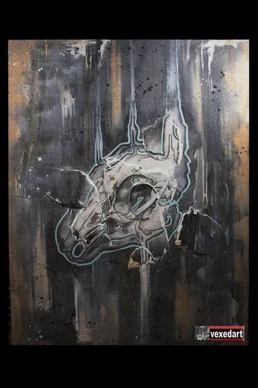 Street Art Graffit Style Animal Art with Rabbit Skull on Custom Wood panel - Limited Edition of 1 thumb