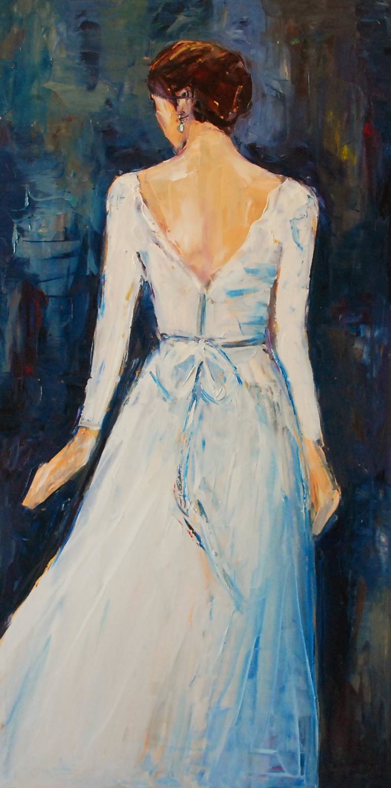 Woman in a white sales dress