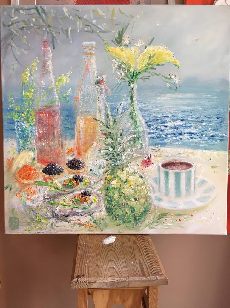 Original Impressionism Beach Painting by Inga Jurane