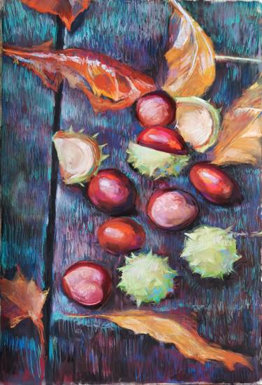 Pastel Painting "Rainy Chestnuts" 13x19 thumb